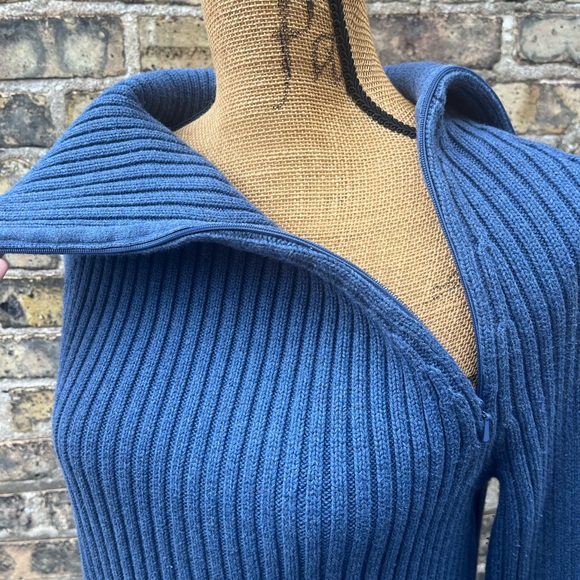 Carole Little Chunky Knit Cotton Sweater Ribbed Blue Side Zip Size Large - Picture 5 of 12